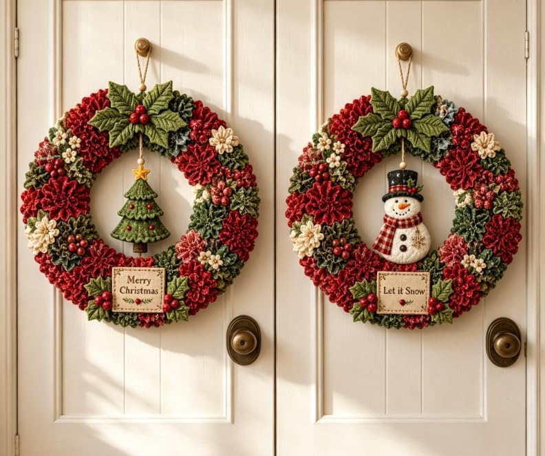 3D Fabric Poke Wreath DIY Kit for Adults Christmas Holiday Decor，2PCS B by Unknown