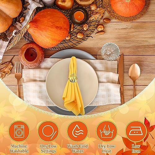 Preboun 20 Set Thanksgiving Cloth Napkins 19" with Pumpkin Ring Holders - Image 4