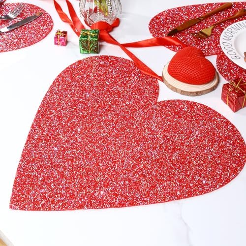 15" Red Heart Placemat Rhinestone Sparkly Table Mat - Image 6