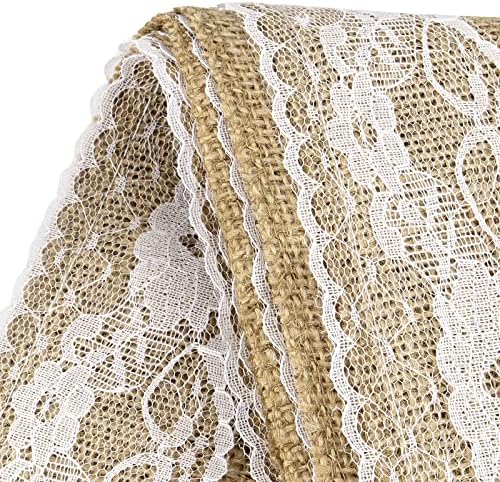 JOIKIT 10 Pack 12 x 108 inch Burlap Lace Table Runner, Rustic Natural Jute Wedding Table Runner Decoration with White Lace for Country Wedding Party Dinner Thanksgiving Christmas - Image 3