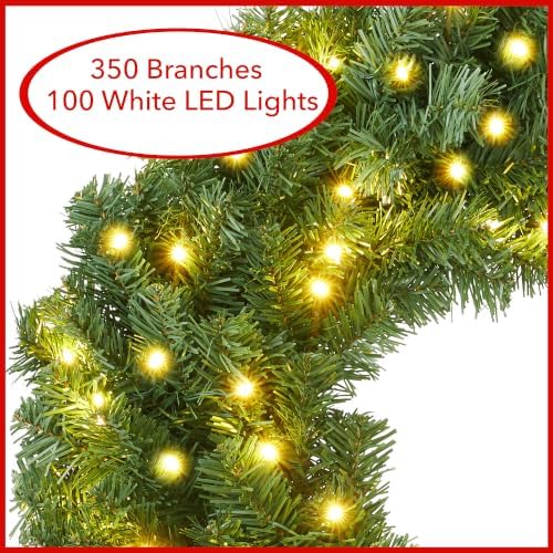 Casafield 30" Pre-Lit Fir Artificial Christmas Wreath Holiday Décor, 100 LED Lights, 350 PVC Tips for Front Door, Window, or Mantel - Image 2