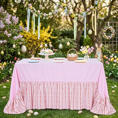 Fanqisi Waterproof Plaid Tablecloth Red Ruffle Table Cloth - 80 x 120 Inch Gingham Checker Tablecloths Rectangle Washable Polyester Table Cover for Birthday Wedding Picnic Easter Party Decoration - Image 6