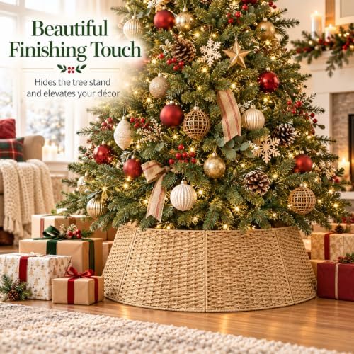 Christmas Tree Collar, 42-inch Tree Skirt Collar Paper Rope Christmas Decor - Image 2