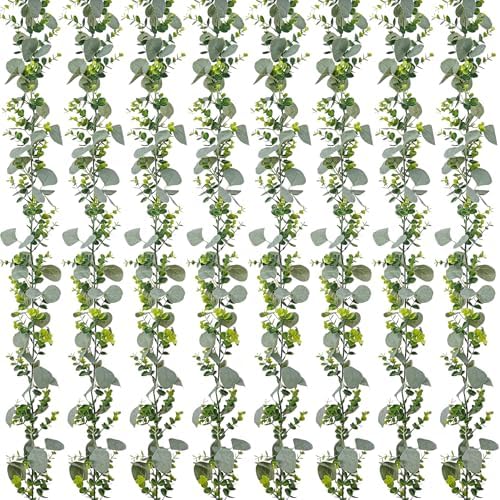 8 Pack Artificial Eucalyptus Garland Fake Greenery Garland Plant Vines Hanging Eucalyptus Leaves for Wedding Backdrop Arch Wall Decor Outdoor Table Centerpieces by YOUNGLEAVES