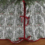 MiniInflat Quilted Christmas Tree Skirt - Vintage Floral Block Print Christmas Tree Skirt with Scalloped Edge Thicken Cotton for Home Decorations Holiday Party Gift(60 Inch,Gingham Floral,Prune Red) - Image 4