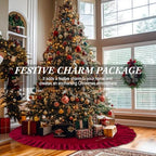 60 Inches Velvet Christmas Tree Skirt Decorations Red Luxury Xmas Fur Plush Skirts for Merry Christmas Party Rustic Vintage Holiday Home Winter - Image 3