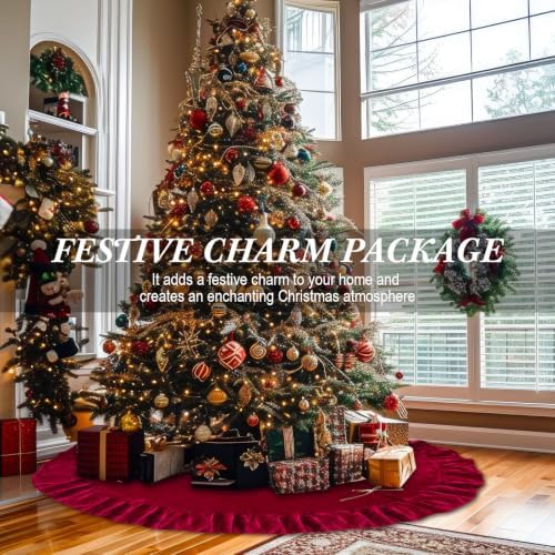 60 Inches Velvet Christmas Tree Skirt Decorations Red Luxury Xmas Fur Plush Skirts for Merry Christmas Party Rustic Vintage Holiday Home Winter - Image 3