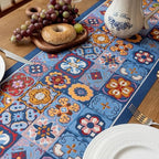 Luxury Vintage Blue Floral Table Runner 83in Long - Embroidery Jacquard Fabric with Multi-Tassels, Dining Room Dresser Decor for Wedding Holiday Party Fireplace (is-Blue, 13.7"x83") - Image 3