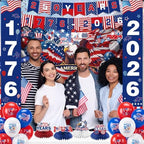 Sabary 48 Pcs 4th of July Decorations 250th Anniversary Patriotic Decoration Red White Blue Porch Banners Backdrop Hanging Swirls Balloons Honeycomb Centerpieces for Independence Day Party Supplies - Image 6