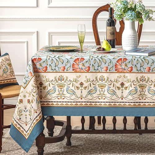 Designer French Linen Table Cloth Rectangle Tables,Italian Vintage Floral Pattern Tablecloth,Colorful Table Cover for Dining Room,Tea Party, Outdoor, Spring Holiday, 55x71 by FiokleCozyHome