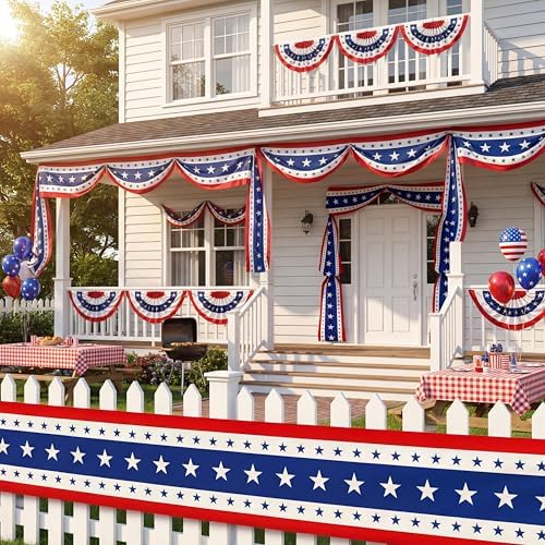 25ft 4th of July Decorations American Flag Bunting Patriotic Door Decor Outdoor Porch for Memorial Day 250th Independence（4 Pack) - Image 5