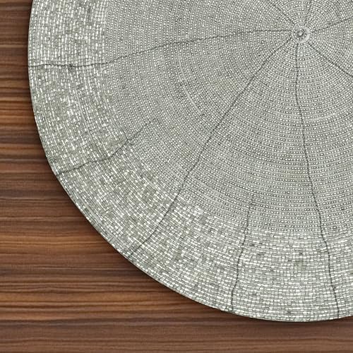 Lightnpro Handmade Beaded Placemats Set of 4 – 13" Round Silver Charger Mats, Handcrafted Artisan Table Accessories, Elegant Decorative Dining Table Décor for Weddings, Celebrations & Home Gatherings - Image 4