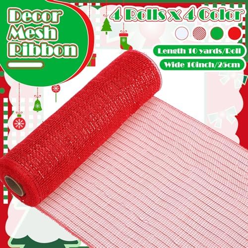 10 Pcs Christmas Ribbon 4 Mesh Ribbon 6 Burlap Wired Edge Ribbons - Image 2
