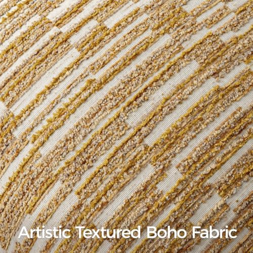 Boho Striped Decorative Throw Pillow Covers 24"X24"Set of 2 Mustard Yellow - Image 4