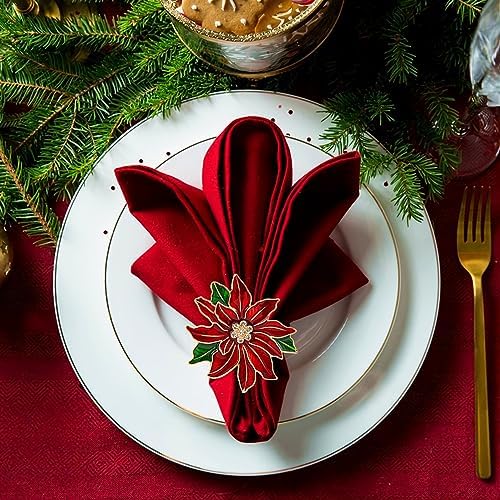Christmas Napkin Rings Set of 6 Poinsettia Napkin Rings Christmas Napkin Holder for Cloth Napkins - Image 2
