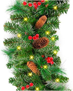 Best Choice Products 9ft Pre-Lit Holiday Pre-Decorated Christmas Garland for Stairs, Fireplace, Decoration w/PVC Tips, 50 Lights, Pine Cones, Berries - Unflocked by BestChoiceProducts
