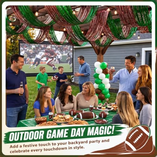 Breling 8 Pcs Green Brown Ceiling Fringe Curtains, Foil Drapes, 15 ft - Image 4