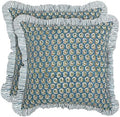 Ridhi Peacock Blue Floral Block Print Throw Pillow Covers 16x16 Inch by Ridhi