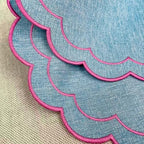 Linen Cotton Placemats Set of 4 Scalloped Flower Embroidery Place Mats 15'' Natural Linen Texture Fabric Machine Washable Table Mats for Restaurant Kitchen,Table Decor(Blue) - Image 4