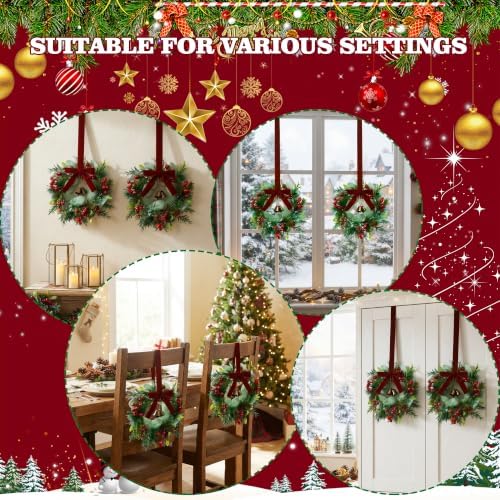 Edussy Mini Christmas Wreaths, Set of 6, 10 Inch Artificial Small Wreath - Image 3