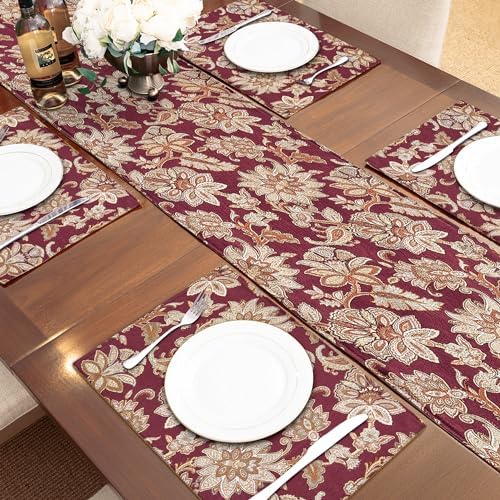 Loom and Mill Vintage Jacquard Damask Table Runner 13x108 inch, Burgundy - Image 4