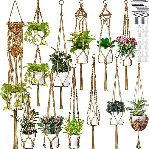 Hoteam 12 Pcs Macrame Plant Hangers Macrame Hanging Planters for Indoor Plants Handmade Boho Hanging Baskets Flower Pots Holder for Outdoor Home Wall Decor by Hoteam