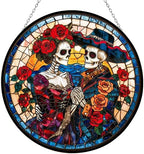 Day of The Dead Couple Stained Glass Suncatcher Window Hangings, Mexican Skull Decor, Sugar Skull Gifts for Women 9.8" by HYPESTYLE