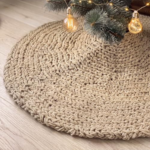 Shappy Khaki 48 Inch Chunky Knit Christmas Tree Skirt Crochet Tree Skirt by Shappy