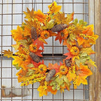 GLLBTPT 20in Fall Wreath Full Handcrafted Autumn Front Door Wreath with Pumpkins Maple Leaves Berries for Halloween Thanksgiving Harvest Decoration (Maple Leaf) - Image 7