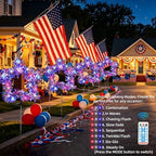 2 Pack July 4th American Flag Solar American Flag Lights July 4th Solar Patriotic Flag Lights, 8 Modes Garden Pile Lights 50 LED Garden Landscape Lights Street Lights (Red White & Blue) - Image 3