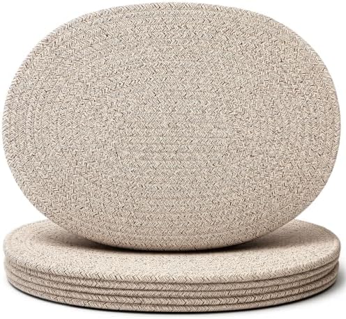 Oval Woven Placemats Set of 6, Cotton Rope 16x12 Inch, Brown by Gandeer