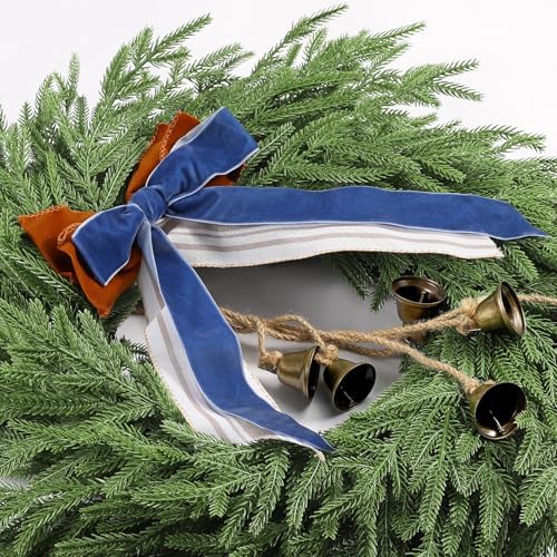 Christmas Decor, 22" Norfolk Pine Christmas Wreath with Bells and Ribbon - Image 5