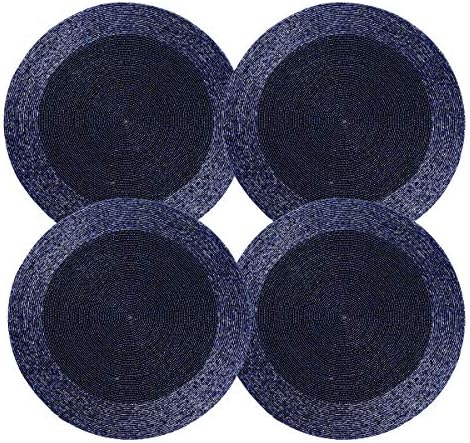 Lightnpro Handmade Beaded Placemats Set of 4 – 13 Inch Round Navy Charger Mats | Handcrafted Artisan Table Accessories, Elegant Decorative Dining Table Décor for Weddings, Holidays & Parties by Lightnpro