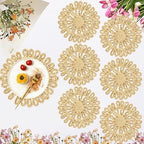 IcosaMro 13 Inch Boho Round Woven Placemats Set of 6 Natural Place Mats - Image 2