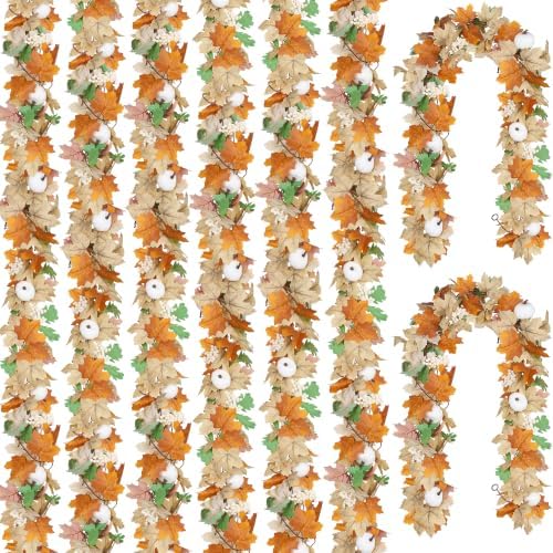 CQURE 8 Pack Fall Leaf Garland, Total 47.2 Ft Artificial Fall Maple Leaves Autumn Vines Garland Thanksgiving Decor for Home Fireplace Party by CQURE