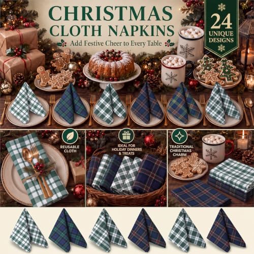 Mixweer 24 Pack Christmas Cloth Napkins Bulk, 15 x 15 Inch - Image 5