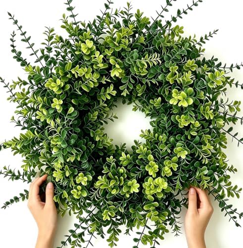 26" Eucalyptus & Boxwood Wreath for Front Door - Large Artificial Greenery Wreath with Lush Leaves Outdoor Decor for Porch, Window, Farmhouse, Home, Hanging Decor - Spring, Summer, All Seasons by Unknown