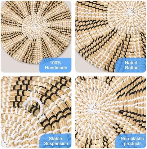 uxcell 3pcs Bohemian Wall Basket Decor Set Hanging Woven Wall Basket - Image 2