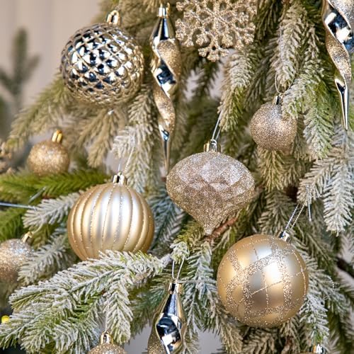 50PCS Christmas Tree Ornaments Set with Shatterproof Balls Icicle Snowflake Hanging Ornaments for Home Office Farmhouse Christmas Decorations, Champagne - Image 4