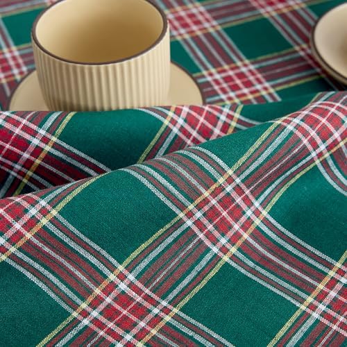Solino Home 100% Pure Linen Dining Table Runner Green Plaid, 14 x 60 in - Image 4