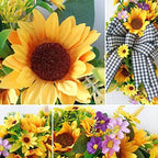 TOKCARE Sunflower Wreaths for Front Door, TOKCARE 18 inch Yellow Spring and Summer Door Wreath with Bow, Handmade Silk Sunflower Decor for Home Party Festival Wedding Decor - Image 3