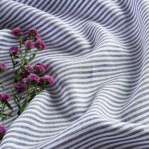 Solino Home 100% Pure Linen Table Runner, 14 x 90 in, Navy and White Stripe - Image 2