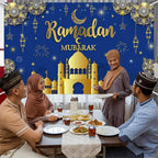 AIBIIN 8X6ft Ramadan Mubarak Backdrop Blue Gold Muslim Kareem Banner Eid Al-Adha Mubarak Party Decorations Banner Photo Shoot Props - Image 4