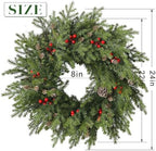 24"Artificial Norfolk Pine Wreath with Berry for Christmas Front Door Decor - Image 6