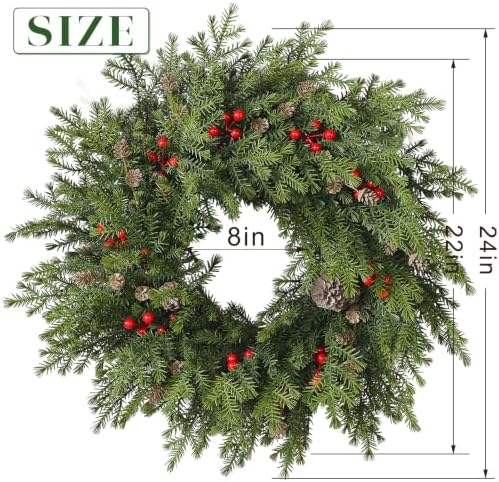 24"Artificial Norfolk Pine Wreath with Berry for Christmas Front Door Decor - Image 6