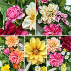 24 Inch Spring Summer Wreath for Front Door - Artificial Floral Wreath with Roses, Dahlia and Tulip Flowers and Green Leaves, Farmhouse All Season Home Decor for Indoor Outdoor Wall Porch - Image 5