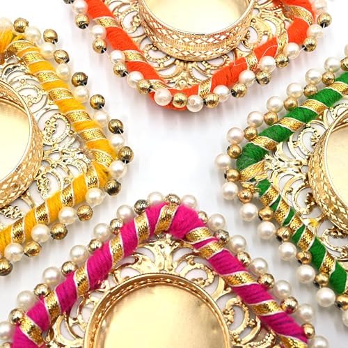 20 Pcs Assorted Decorative Square Tea Light Candle Holders Multicolor Traditional Handmade Diya for Pooja, Diwali, Festival Decoration - Image 2