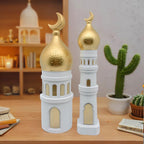 Islamic Decor Resin Mosque Models with Crescent Moon Statues,Gold and White - Image 4