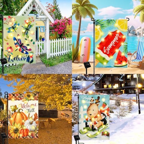 Seasonal Garden Flags Set of 12, Lighted Solar, 12x18 In - Image 6