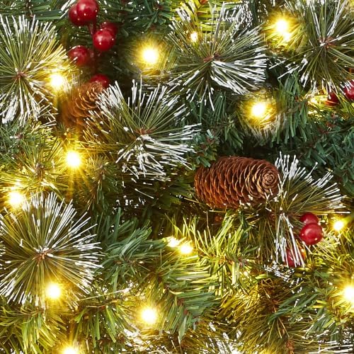 Casafield 36" Pre-Lit Fir Artificial Christmas Wreath Holiday Décor, 150 LED Lights, 360 PVC Tips Pinecones, Berries for Front Door, Window, or Mantel - Image 6
